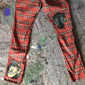 Red Customized Plaid Pants